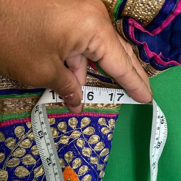 HANDMADE Authentic Embroidered U Neck Blue & Gold Saree Choli Bollywood Small - Picture 15 of 16